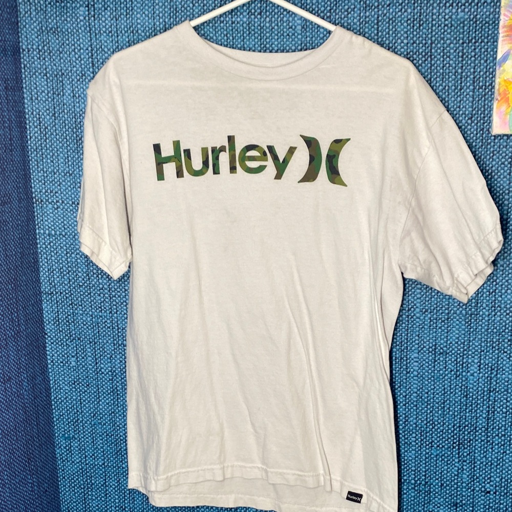 Hurley White Tee with Green Logo